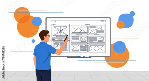 Conceptualization and presentation of design with a person explaining the whiteboard diagram of