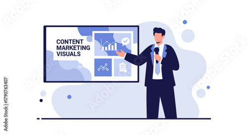 Content Marketing Presentation with Visual Data Representation and Professional Speaker