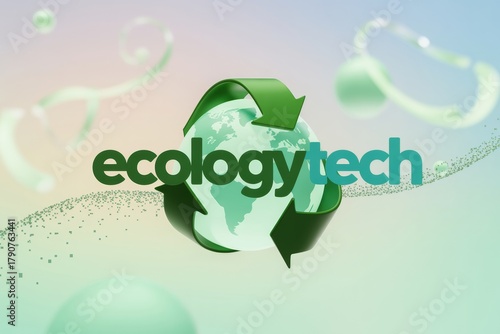 Green recycling symbol with earth and text