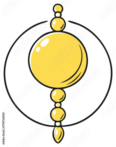 Elegant Golden Orb Pendant with Beads in a Circular Frame Illustration