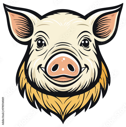Happy Wild Boar Head Mascot Vector Illustration Friendly Pig Character Smiling Cartoon