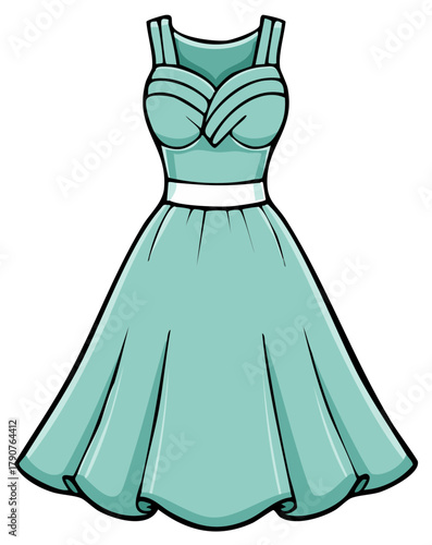 Vintage style mint green dress with flared skirt and sweetheart neckline