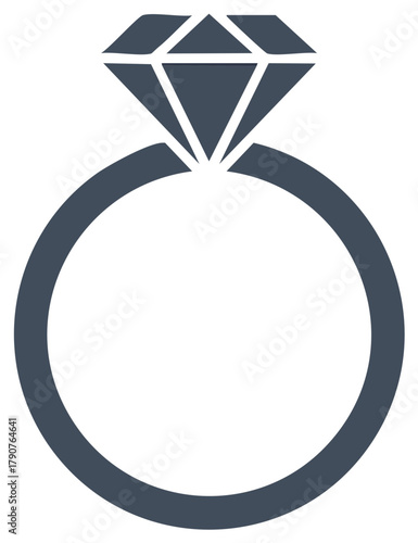 Diamond ring design in a simple graphic style for weddings or engagement proposals. Jewelry piece for her in silver.