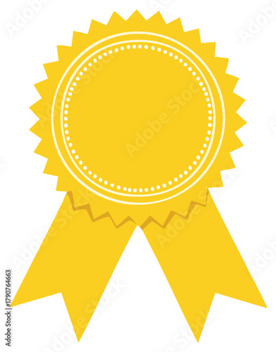 Sunny yellow certificate ribbon and star seal award to recognize accomplishment and honor winners in a contest or event.
