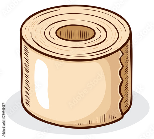 Rolled Toilet Paper Roll Beige Color Hand Drawn Style