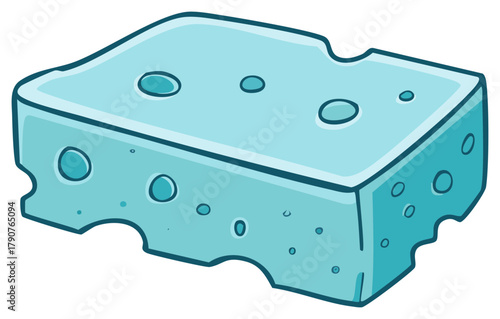 Illustration of a block of blue cheese with holes and a cartoonish style