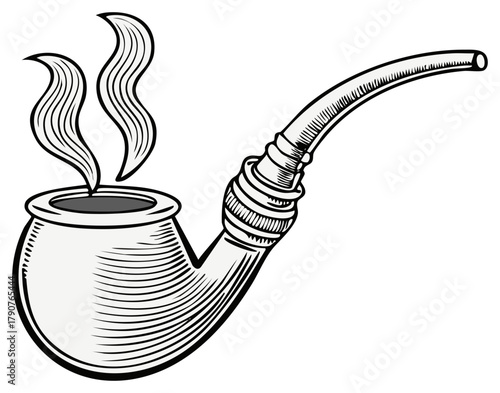 Vintage Smoking Pipe with Wavy Smoke Illustration