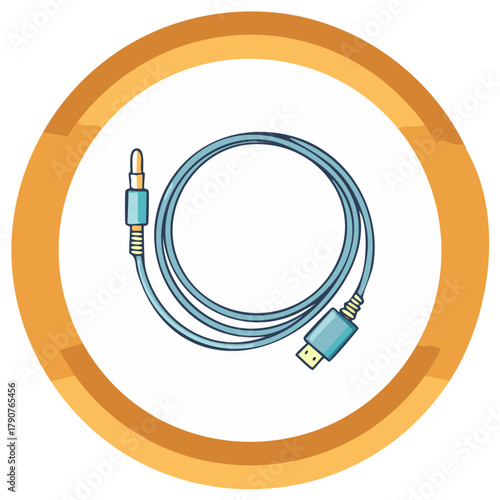 Coiled auxiliary and HDMI electronic multimedia connection cable icon