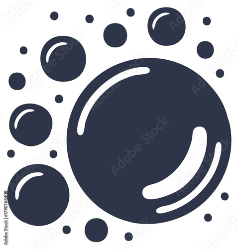 Simple flat design icon of floating soap bubbles and suds graphic vector illustration