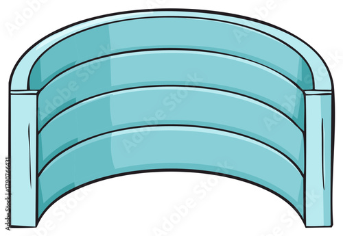 Cartoon illustration of a blue barrier with curves and supporting structures