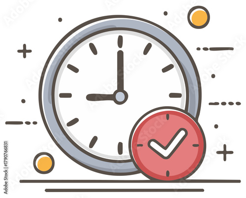 Clock with Checkmark Symbol Showing Time Management and Task Completion