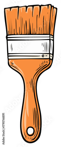 Orange Paintbrush with Black Outline Depicts Painting and Home Improvement Activities