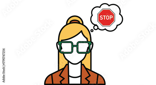 Woman thinking about stopping vector illustration design art