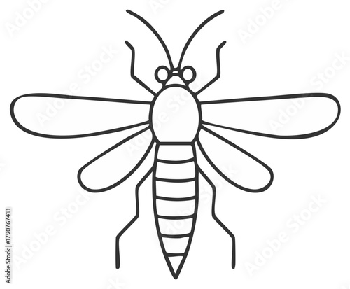 Minimalist outline drawing of a mosquito flying insect pest icon