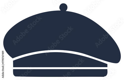 Classic French beret hat icon illustration. Simple dark blue vector graphic of a traditional European artist cap.