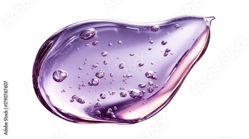 Hyaluronic serum drop purple gel glossy texture transparent liquid cosmetic skincare hydration concept macro bubble clean beauty anti aging minimal design glows softly with soothing elegance