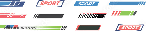 Collection of Sport Title and Label Graphics, Abstract Sport-Themed Banners, Dynamic Sporty Text Elements, and Energetic Sport Labels