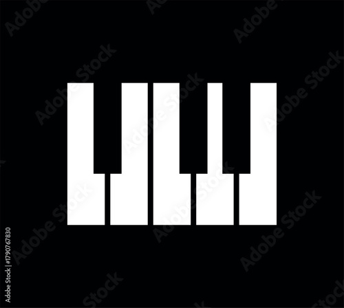 Piano key icon. Symbol of music, a pianist, or musician. Attribute of a musical instrument, such as a piano or grand piano. Black and white keys.