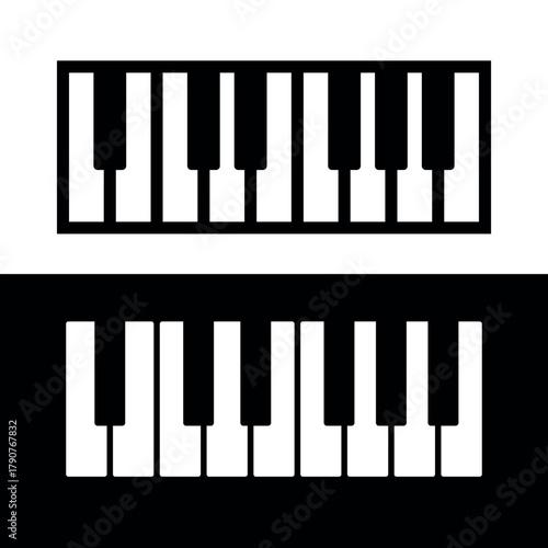 Piano key icon. Symbol of music, a pianist, or musician. Attribute of a musical instrument, such as a piano or grand piano. Black and white keys.
