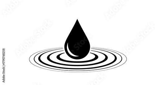 A single black drop creates ripples on a white background.