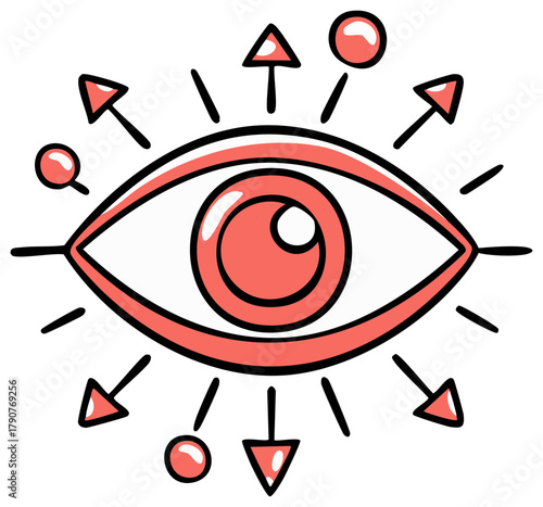 Modern clean doodle illustration of an eye with radiating lines and shapes