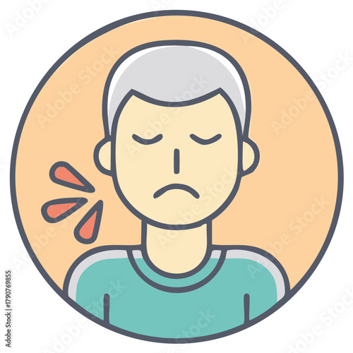 Sad person icon with symptoms of sneezing or coughing, representing illness and discomfort