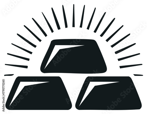 Stylized illustration of three stacked gold bars shining, a simple symbol of wealth and investment
