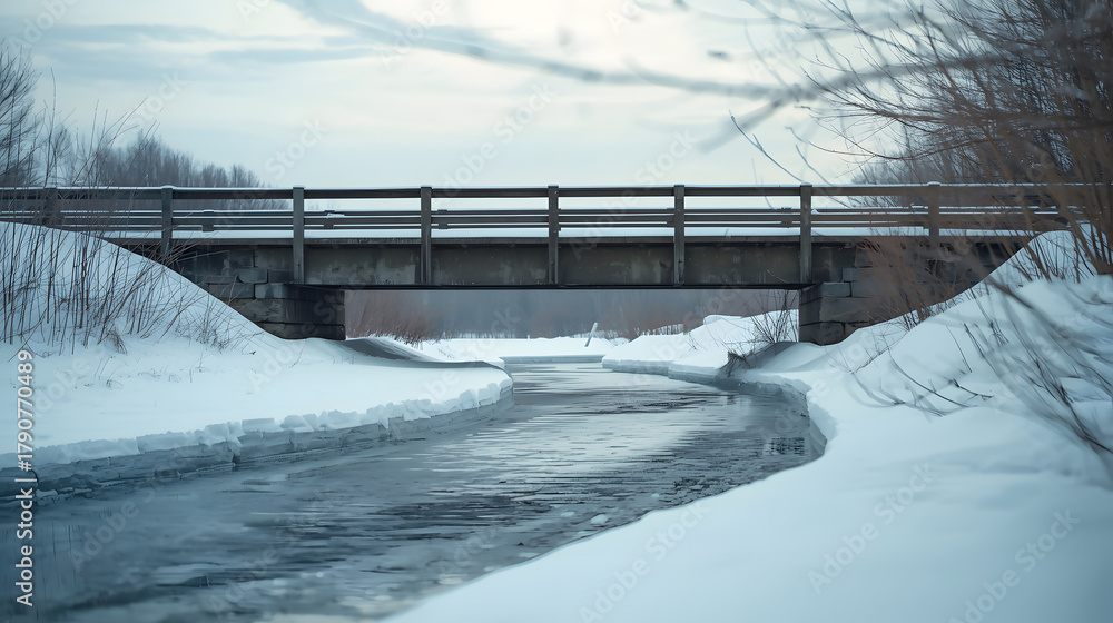 Obraz premium Minimalist Serene Snowy Scene with Simple Horizon