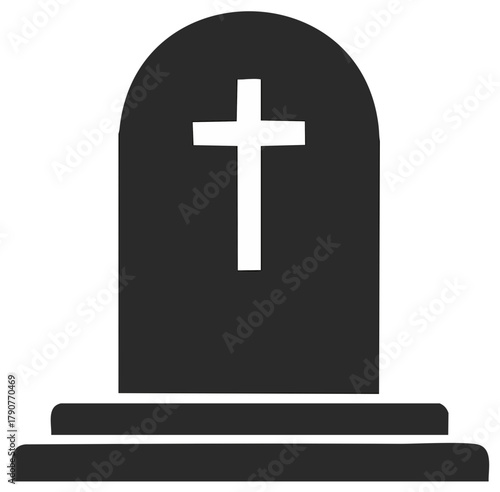 Tombstone Illustration with Cross, Memorial Concept, Death Symbol