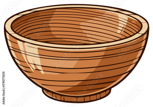 Handcrafted empty wooden bowl illustration with a natural carved texture