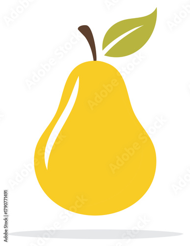 Simple Yellow Pear Fruit with Stem and Green Leaf Flat Illustration