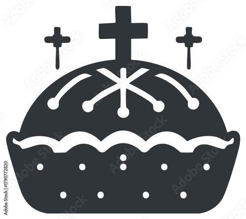 Stylized religious icon of a festive bread with crosses and decoration.