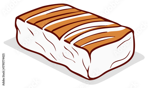 Illustration of grilled halloumi cheese portion with grill marks and shadow, fresh dairy product