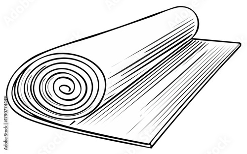 Illustration of a Rolled Mat for Exercise or Yoga in Simple Black and White Style