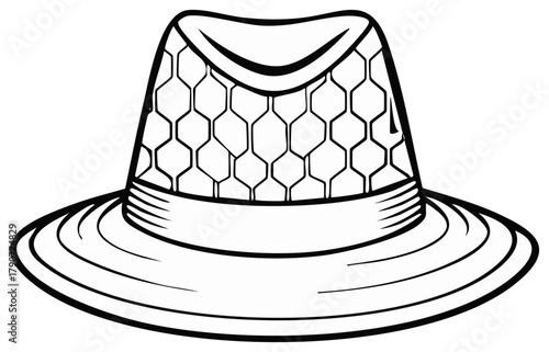 Classic fedora hat with honeycomb pattern detailed drawing