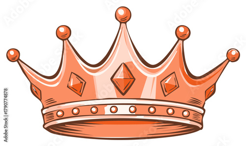 Illustration of a stylized orange crown decorated with precious stones, an icon of royalty and power