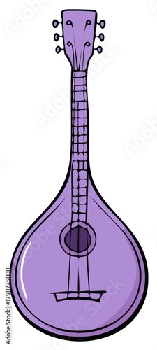 Purple Cartoon Folk Music Instrument Stylized Bouzouki Mandolin Traditional Stringed Instrument Graphic Art