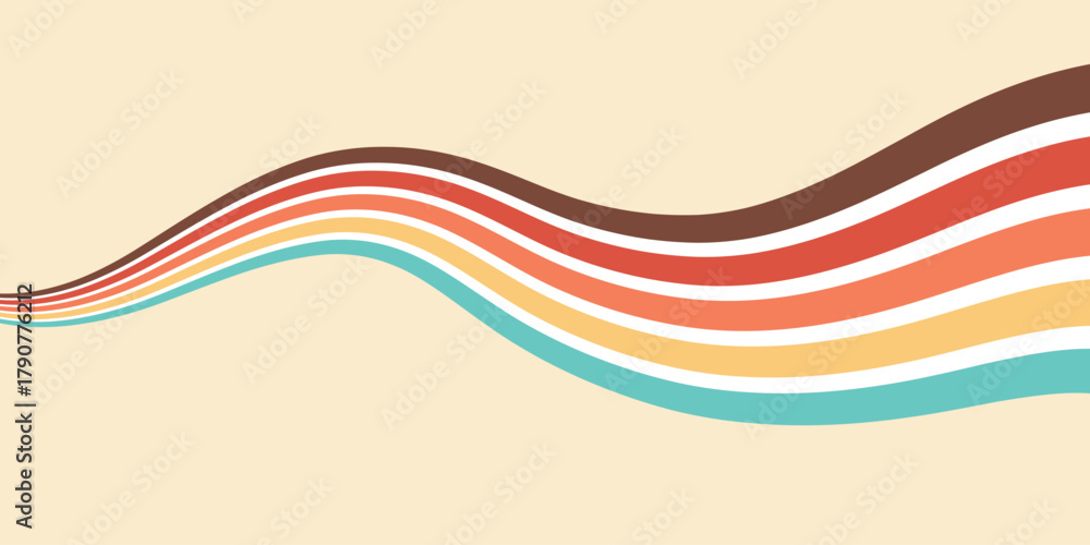 Fototapeta premium Stripe rainbow groovy background with vintage psychedelic lines. Vintage groovy poster with retro rainbow stripe line in groovy colors 