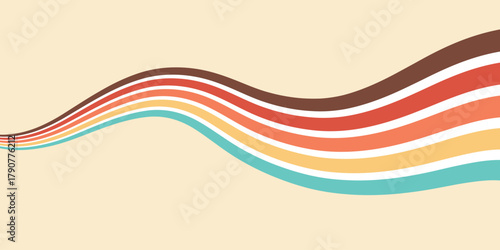 Stripe rainbow groovy background with vintage psychedelic lines. Vintage groovy poster with retro rainbow stripe line in groovy colors	