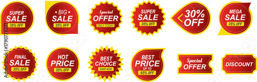 Set of Sale badges. Vintage sale quality tags, labels, sale banner promotions, special offer, discount, Black Friday and colorful sticker design. Vector illustration.