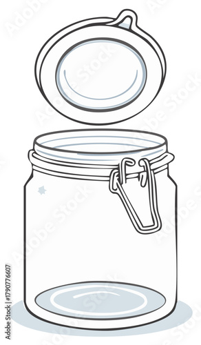 Illustration of Empty Glass Jar with Wire Bale Closure and Floating Lid for Food Storage or Preserving