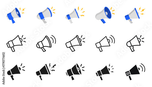 Megaphone icon set. Loudspeaker icon. Advertising and marketing icons. Vector illustration.