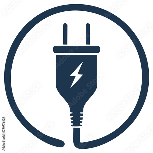 Electric Power Plug Icon with Lightning Bolt Symbol Inside a Circle