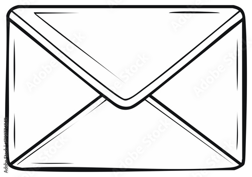 Black and White Outline Drawing of a Sealed Envelope for Mailing Letters or Messages