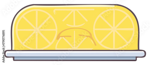 Hand drawn stylized lemon slices arranged within a rectangular cake or dessert shape