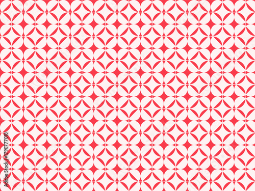 Vector seamless red geometric pattern with circular and diamond shapes. Modern abstract background inspired mid-century design. Perfect for textiles, wallpapers, packaging, and branding. 