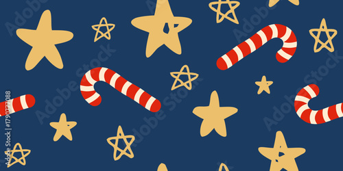 Festive Candy Cane and Star Holiday Pattern