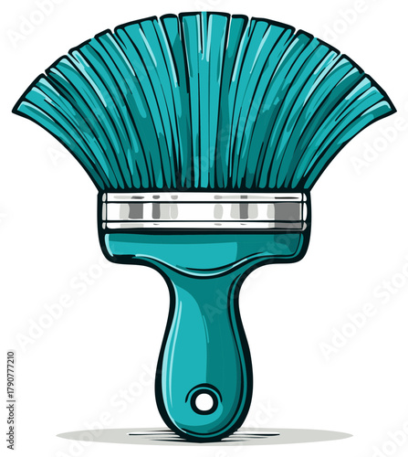 Teal Bristled Paintbrush: Artist's Tool for Creative Expression, Hand Drawn Illustration