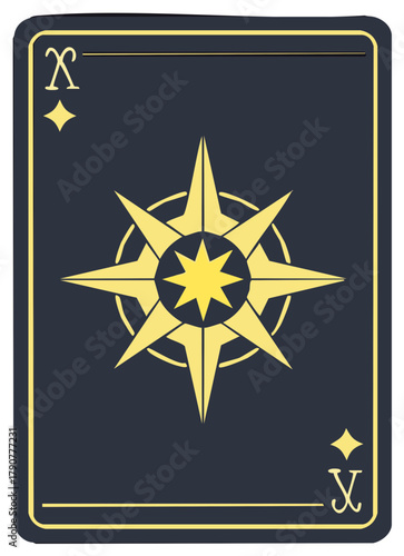 Ten of Diamonds Card Illustration Dark Blue and Gold Playing Card Design