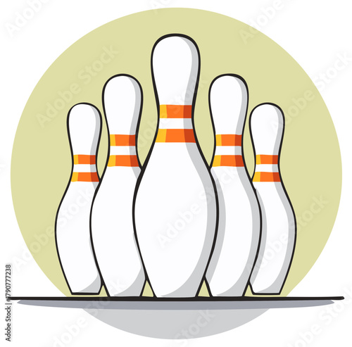 Cartoon Style Bowling Pins Standing Ready for Action Sport Competition